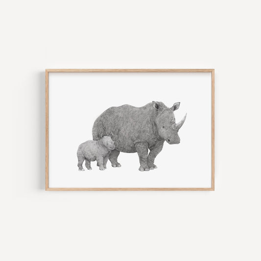 Rhino Mother and Baby Print